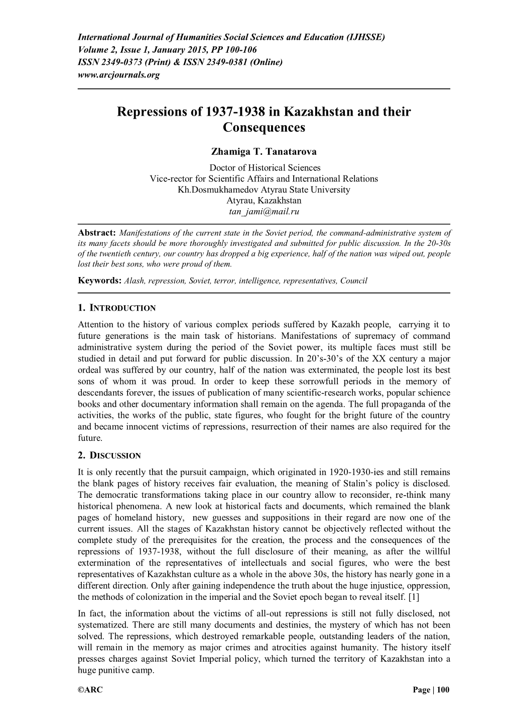 Repressions of 1937-1938 in Kazakhstan and Their Consequences