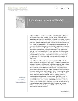 Risk Measurement at PIMCO