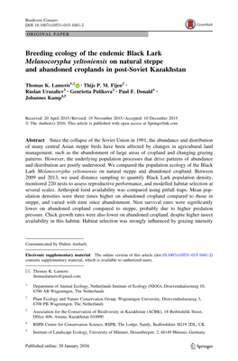 Breeding Ecology of the Endemic Black Lark Melanocorypha Yeltoniensis on Natural Steppe and Abandoned Croplands in Post-Soviet Kazakhstan