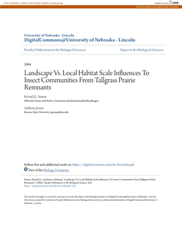 Landscape Vs. Local Habitat Scale Influences to Insect Communities from Tallgrass Prairie Remnants Kristal J.L
