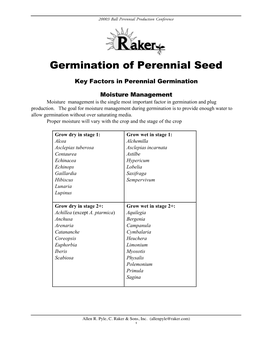 Germination of Perennial Seed