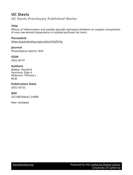 Effects of Inflammation and Soluble Epoxide Hydrolase Inhibition on Oxylipin Composition of Very Low-Density Lipoproteins in Isolated Perfused Rat Livers