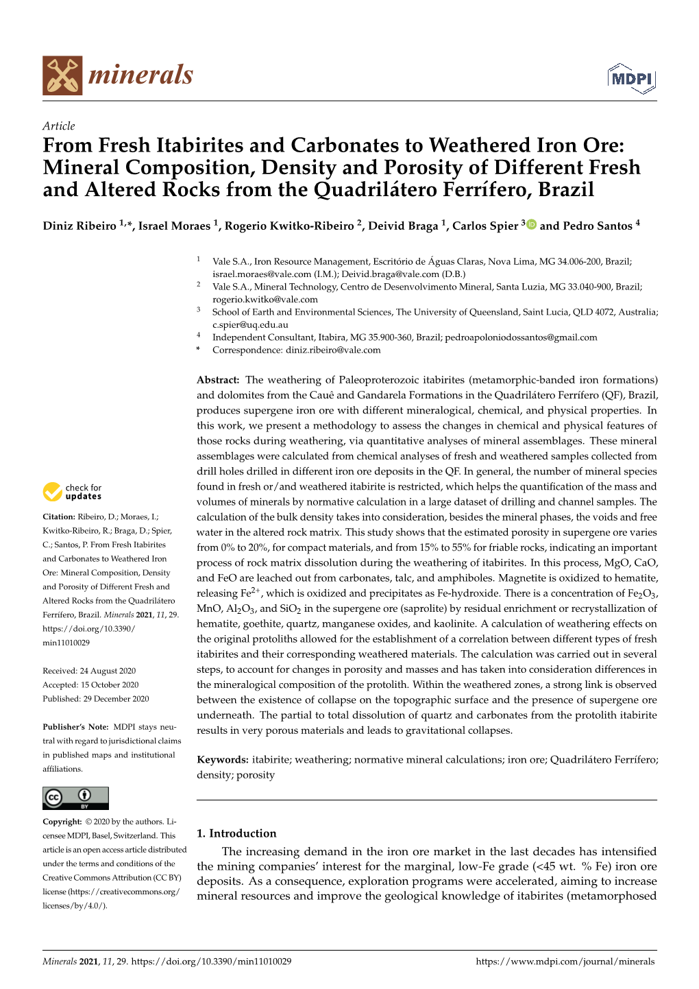 From Fresh Itabirites and Carbonates to Weathered Iron Ore: Mineral