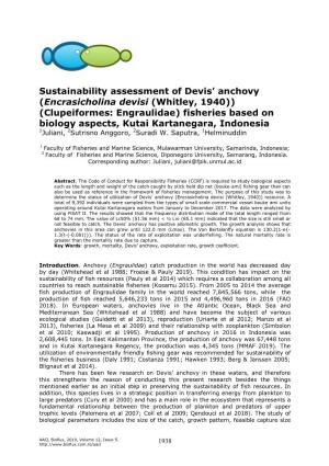 Sustainability Assessment of Devis' Anchovy (Encrasicholina Devisi