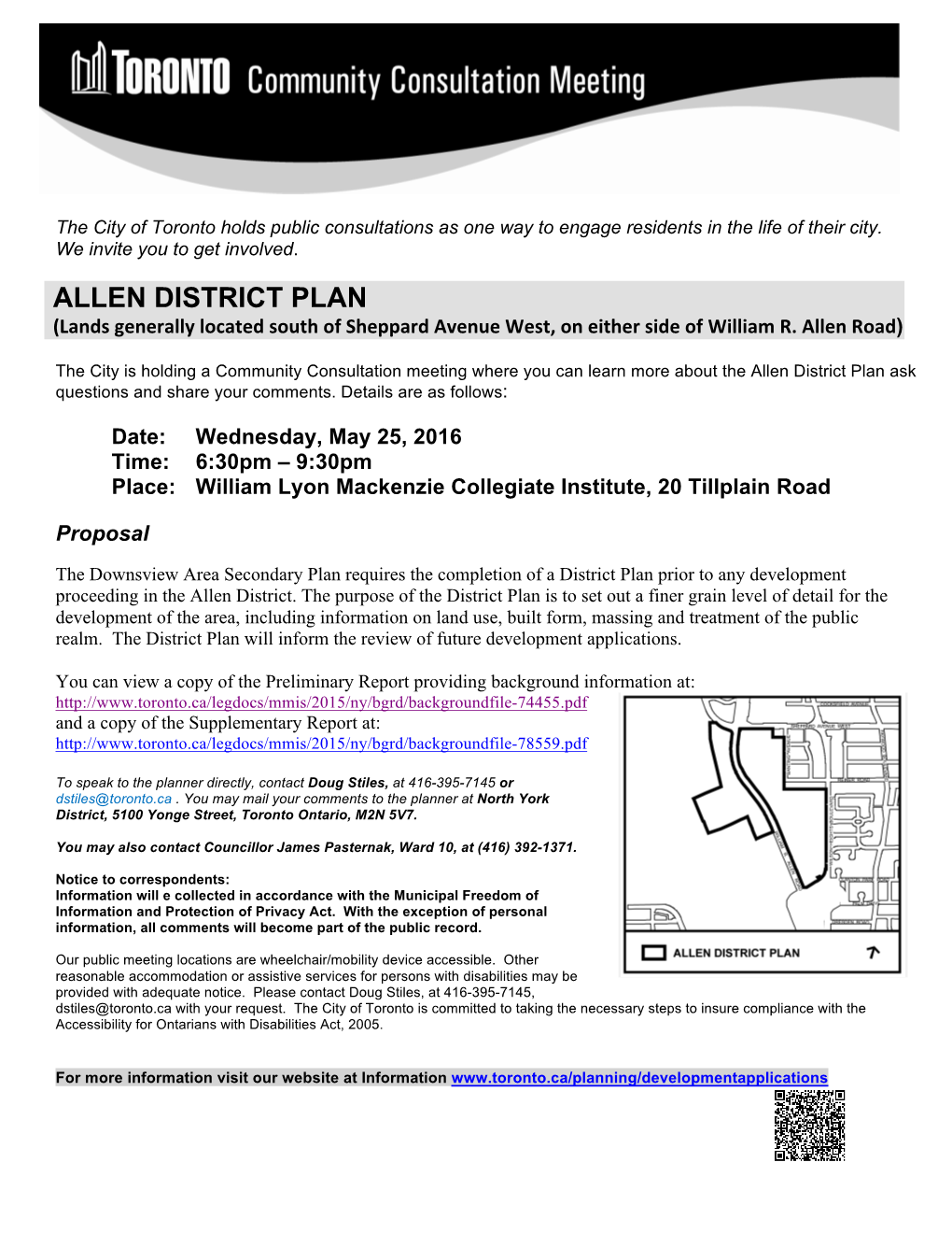 ALLEN DISTRICT PLAN (Lands Generally Located South of Sheppard Avenue West, on Either Side of William R