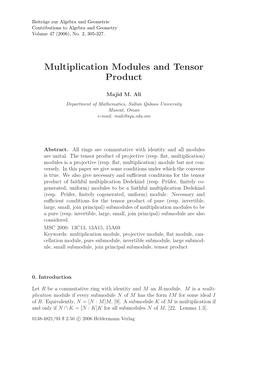 Multiplication Modules and Tensor Product