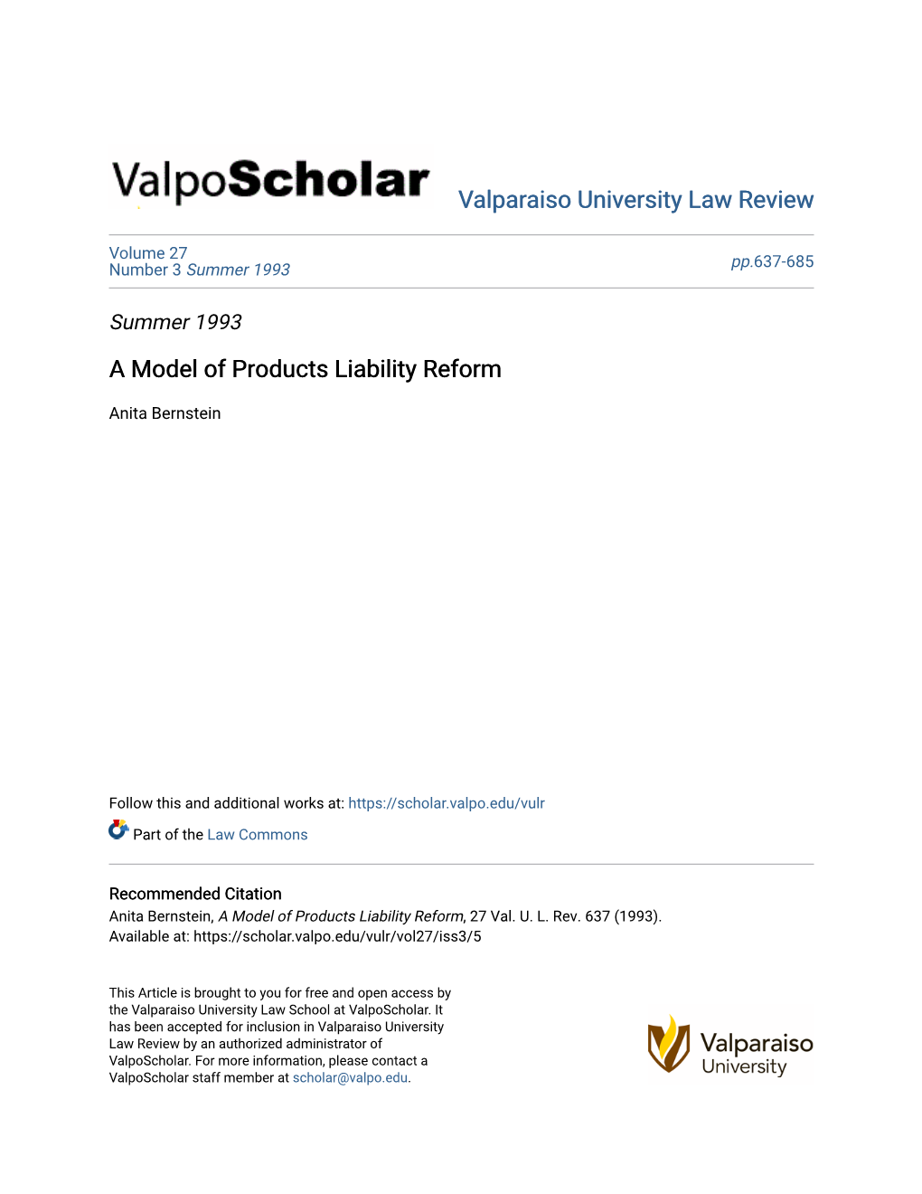 A Model of Products Liability Reform