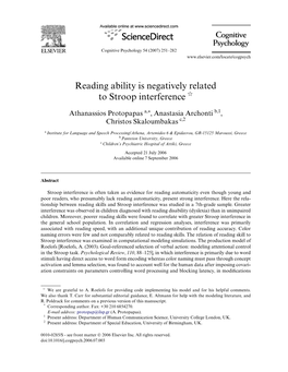 Reading Ability Is Negatively Related to Stroop Interference ଝ