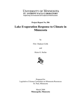 Lake Evaporation Response to Climate in Minnesota