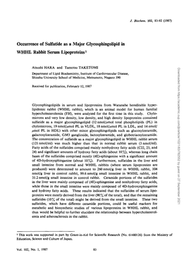 Occurrence of Sulfatide As a Major Glycosphingolipid in WHHL Rabbit Serum Lipoproteins1
