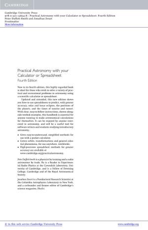 Practical Astronomy with Your Calculator Or Spreadsheet: Fourth Edition Peter Duffett-Smith and Jonathan Zwart Frontmatter More Information