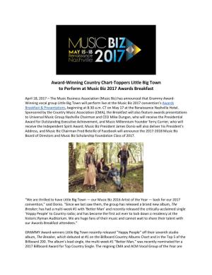 Award-Winning Country Chart-Toppers Little Big Town to Perform at Music Biz 2017 Awards Breakfast