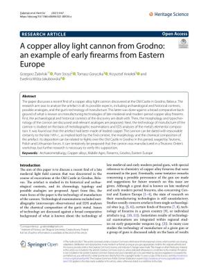 A Copper Alloy Light Cannon from Grodno: an Example of Early