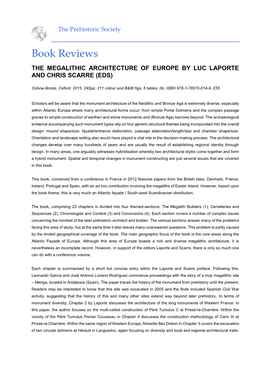The Megalithic Architecture of Europe L Laporte and C Scarre (Eds)