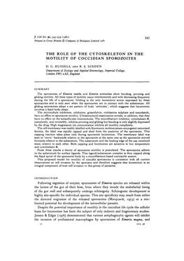 The Role of the Cytoskeleton in the Motility of Coccidian Sporozoites