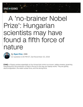 A 'No-Brainer Nobel Prize': Hungarian Scientists May Have Found a Fifth