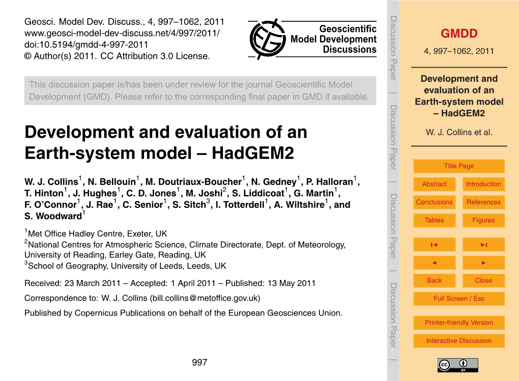 Development and Evaluation of an Earth-System Model -- Hadgem2