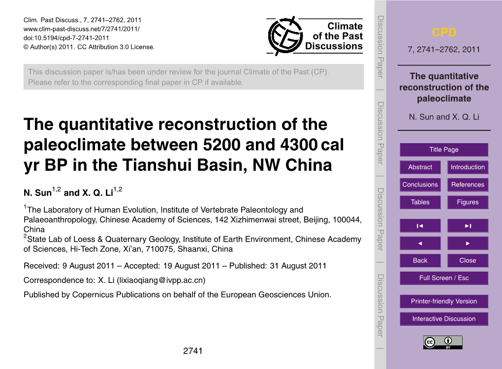 The Quantitative Reconstruction of the Paleoclimate Is the Ultimate Goal of Studying Past Global Change