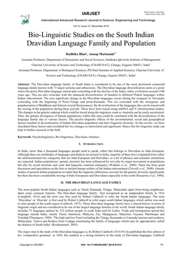 Bio-Linguistic Studies on the South Indian Dravidian Language Family
