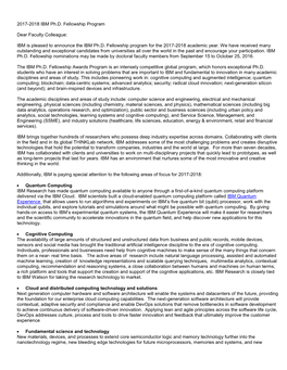 2017-2018 IBM Ph.D. Fellowship Program Dear Faculty Colleague