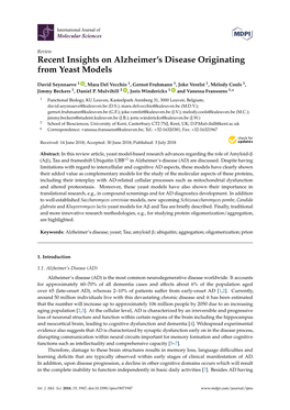 Recent Insights on Alzheimer's Disease Originating from Yeast