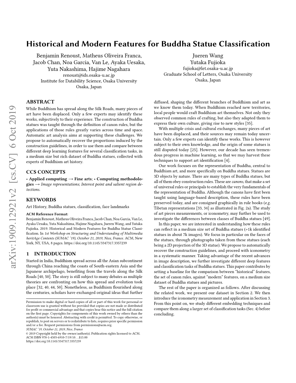 Historical and Modern Features for Buddha Statue Classification