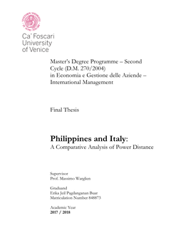 Philippines and Italy: a Comparative Analysis of Power Distance