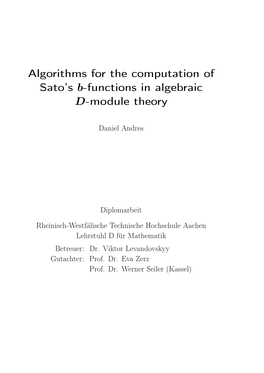 Algorithms for the Computation of Sato's B-Functions in Algebraic D