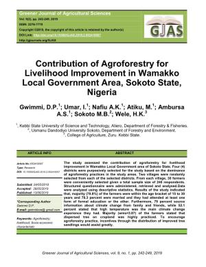 Contribution of Agroforestry for Livelihood Improvement in Wamakko Local Government Area, Sokoto State, Nigeria