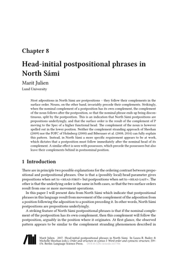 Chapter 8 Head-Initial Postpositional Phrases in North Sámi Marit Julien Lund University