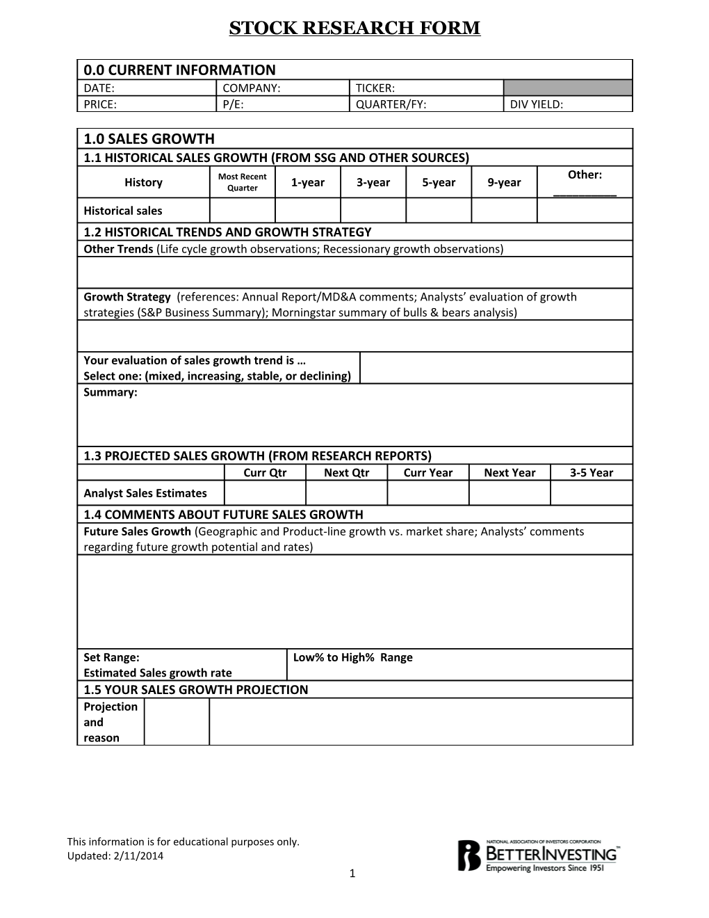 Stock Research Form