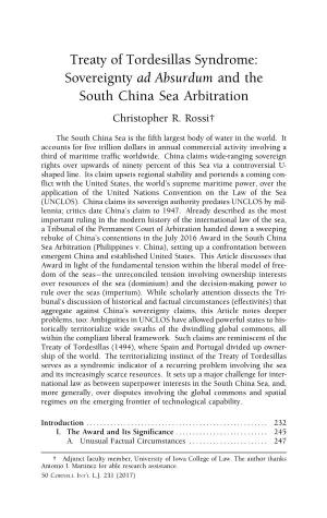 Sovereignty Ad Absurdum and the South China Sea Arbitration Christopher R