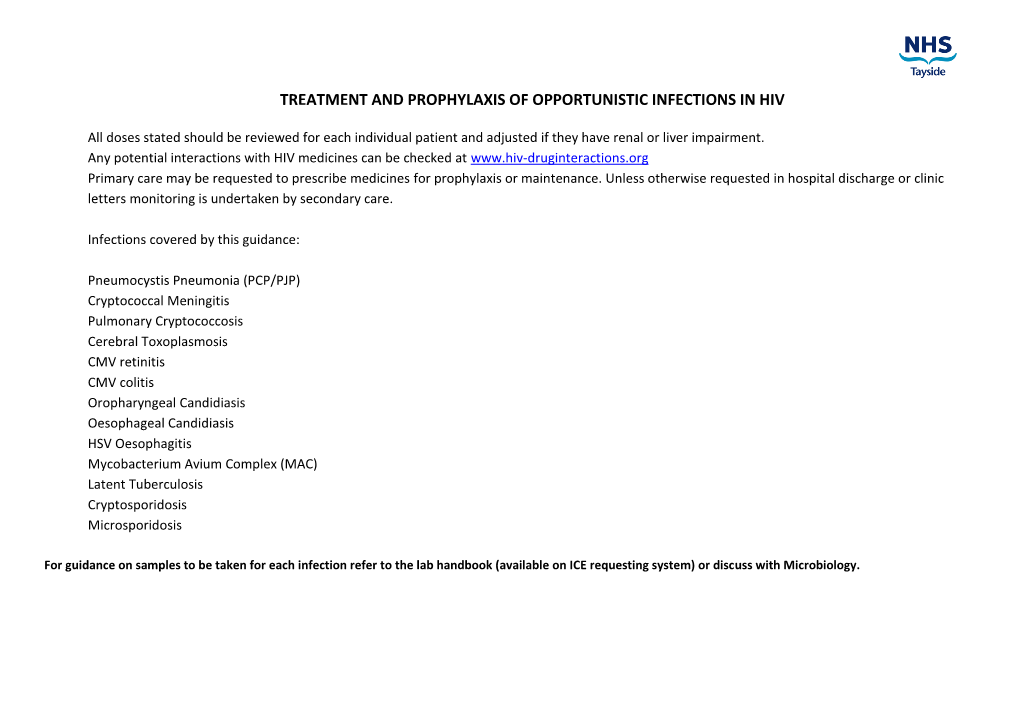 Treatment and Prophylaxis of Opportunistic Infections in Hiv