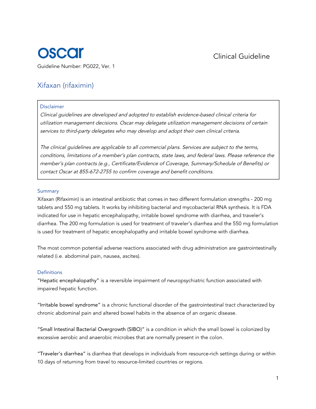 ​Clinical Guideline Xifaxan (Rifaximin)