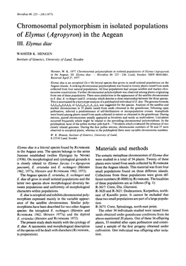 Chromosomal Polymorphism in Isolated Populations of Elymus (Agropyron) in the Aegean 111