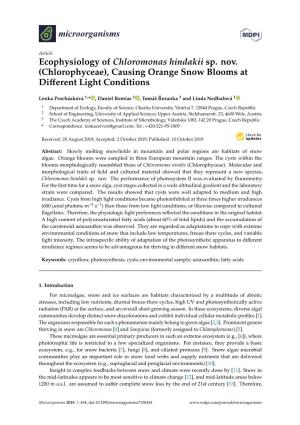 Ecophysiology of Chloromonas Hindakii Sp. Nov. (Chlorophyceae), Causing Orange Snow Blooms at Diﬀerent Light Conditions