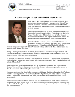 Jack Armstrong Receives NAAA's 2016 Bernie Hart Award