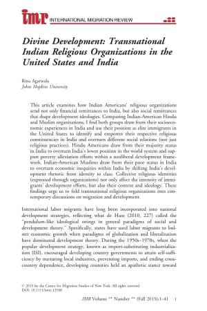 Transnational Indian Religious Organizations in the United States and India