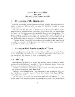 1 Precession of the Equinoxes 2 Astronomical Fundamentals of Time