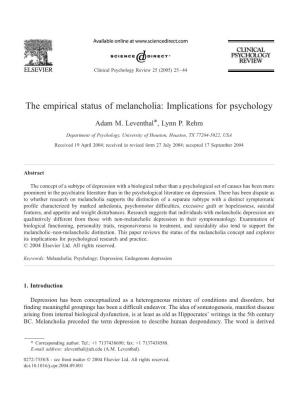 The Empirical Status of Melancholia: Implications for Psychology