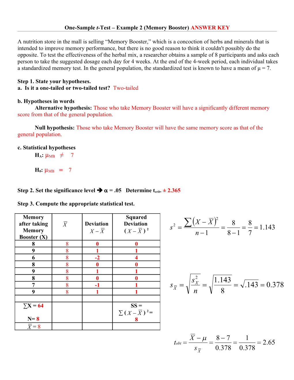 Hypothesis Testing: an Example