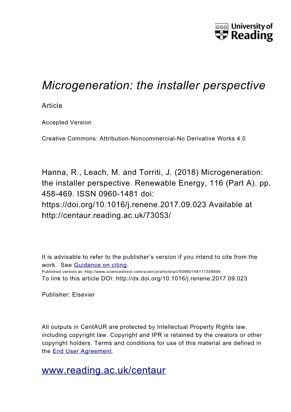 Microgeneration: the Installer Perspective