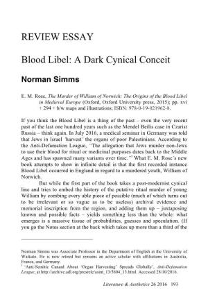 REVIEW ESSAY Blood Libel: a Dark Cynical Conceit