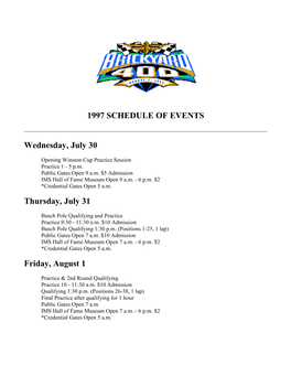 1997 Schedule of Events