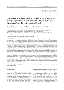Morphometrical and Ecological Analysis of Nematodes of the Family Capillariidae (Neveu-Lemaire, 1936) in Wild Ducks (Anatinae) from the North-Western Poland