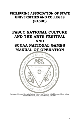 Pasuc National Culture and the Arts Festival and Scuaa National Games Manual of Operation