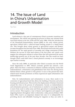 14. the Issue of Land in China's Urbanisation and Growth Model