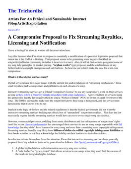 The Trichordist a Compromise Proposal to Fix Streaming Royalties