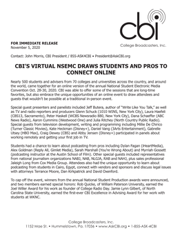 Cbi's Virtual Nsemc Draws Students and Pros to Connect Online