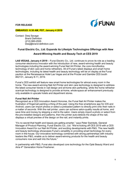 Funai Electric Co., Ltd. Expands Its Lifestyle Technologies Offerings with New Award-Winning Health and Beauty Tech at CES 2019